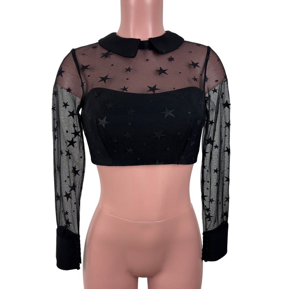 Mac Duggal 2039L Black Star Burnout TOP ONLY size 4 mesh scene punk whimsygoth